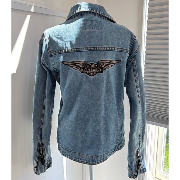Harley Davidson Vintage 1990s Jean Jacket Women's Medium Wings Patchwork - Picture 8 of 10